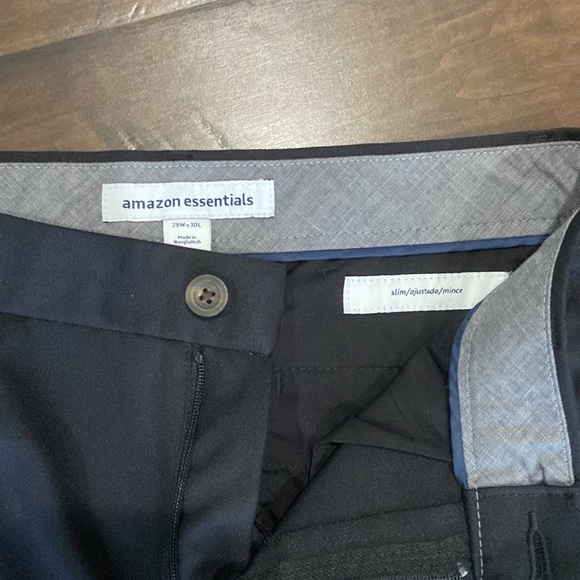 Amazon essential men’s slim fit flat front dress pants. Black 29Wx30L. - Picture 5 of 6